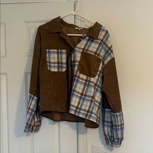 Brown and Blue Plaid Patchwork Shirt